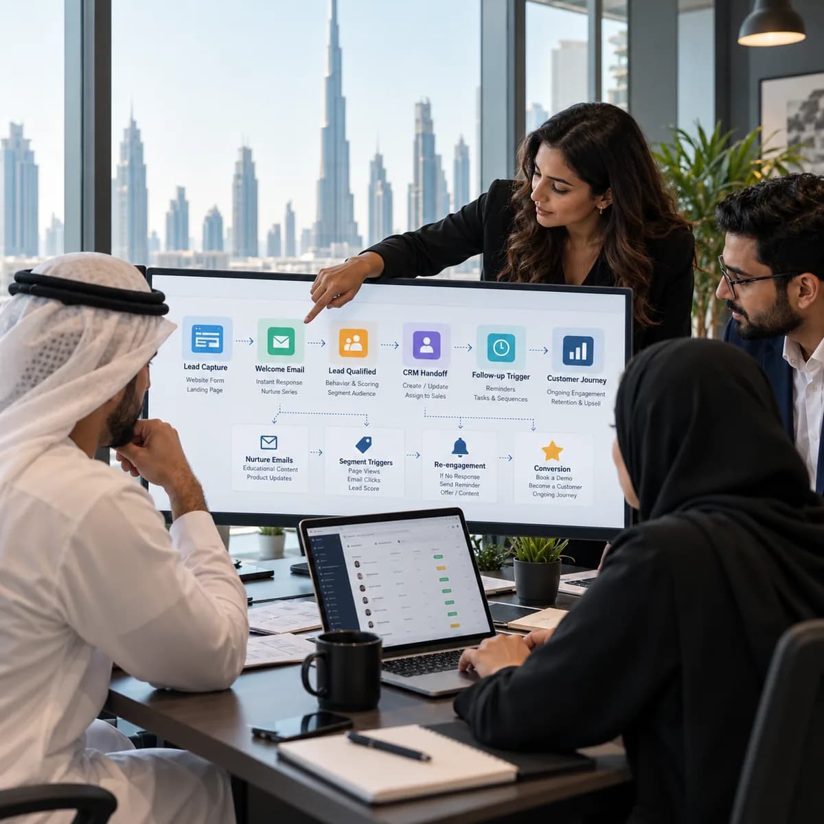 Marketing Automation for UAE Customer Journeys editorial illustration for UAE businesses