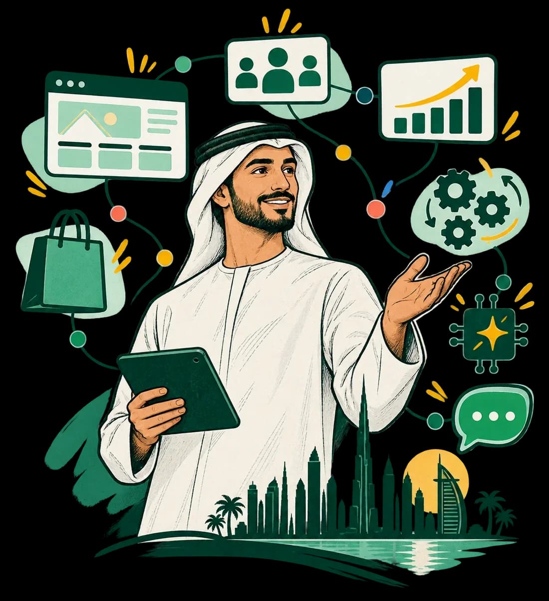 Digital ecosystem connecting commerce, teams, growth and automation