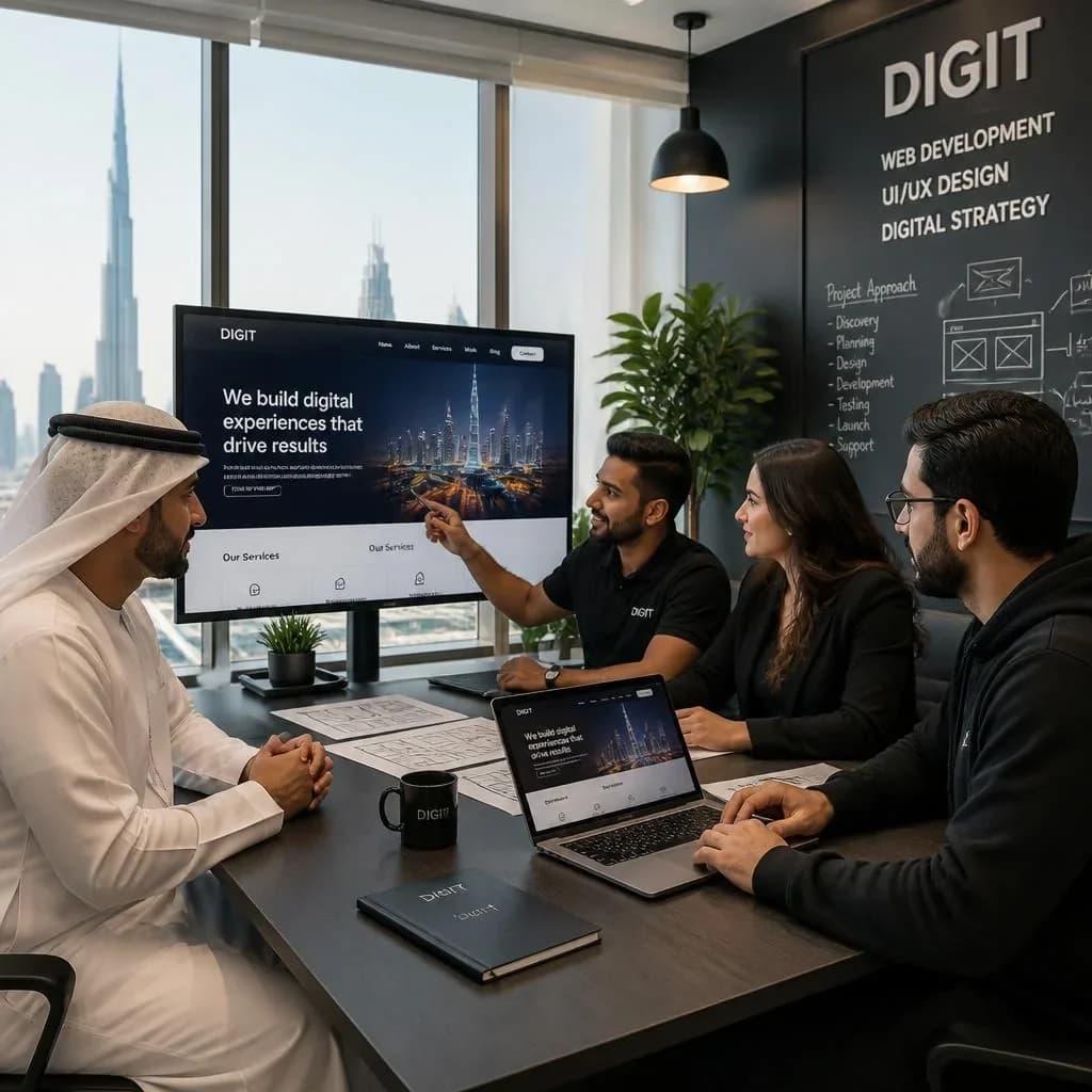 رسم توضيحي لمقال كيف تختار شركة تطوير مواقع في دبي؟ للشركات في الإمارات