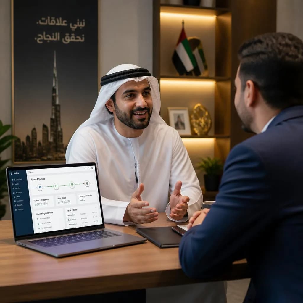 Sales Automation in Dubai Without Losing the Human Touch editorial illustration for UAE businesses