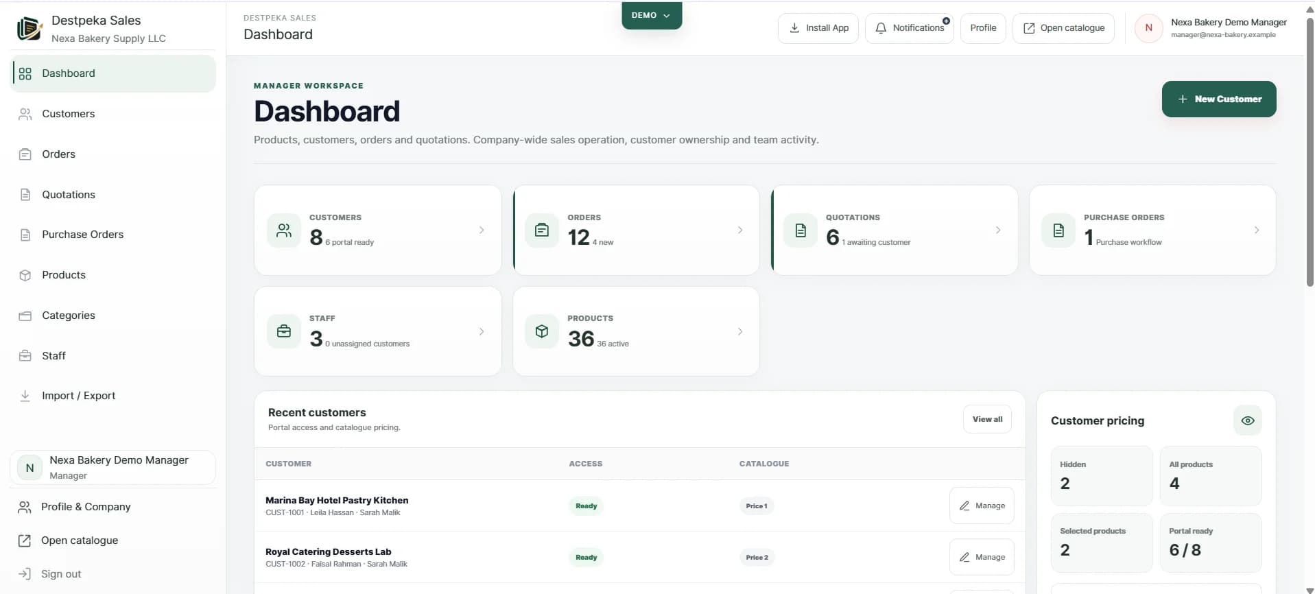 Destpeka Sales platform interface