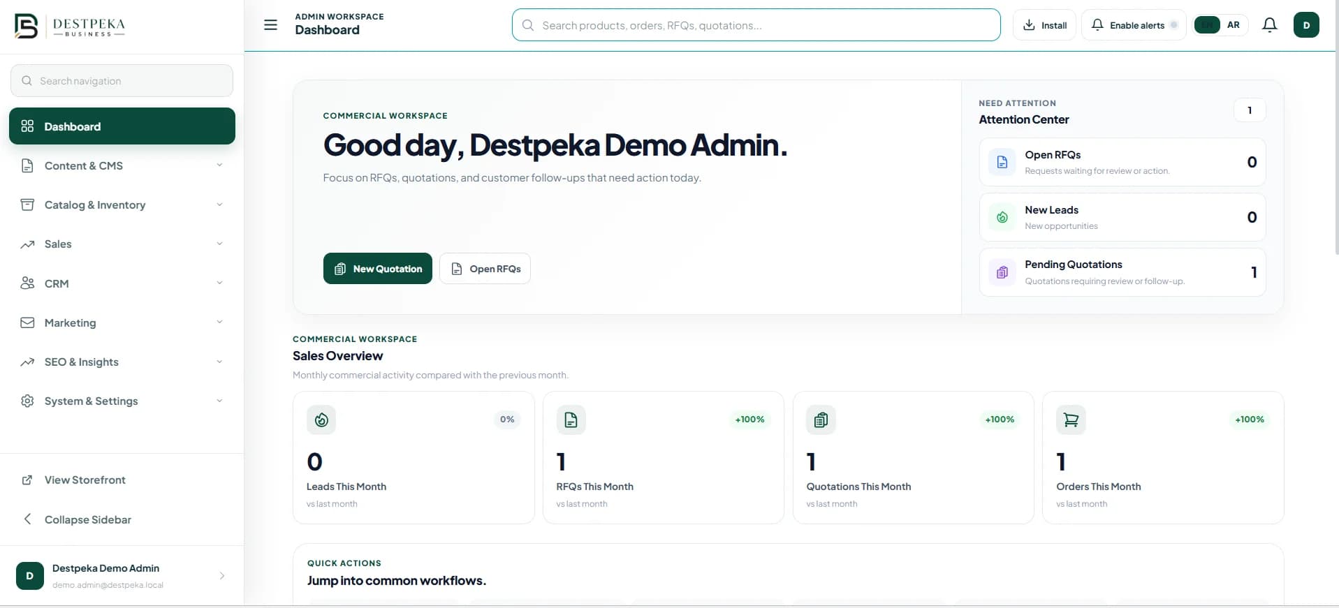 Destpeka Business product interface