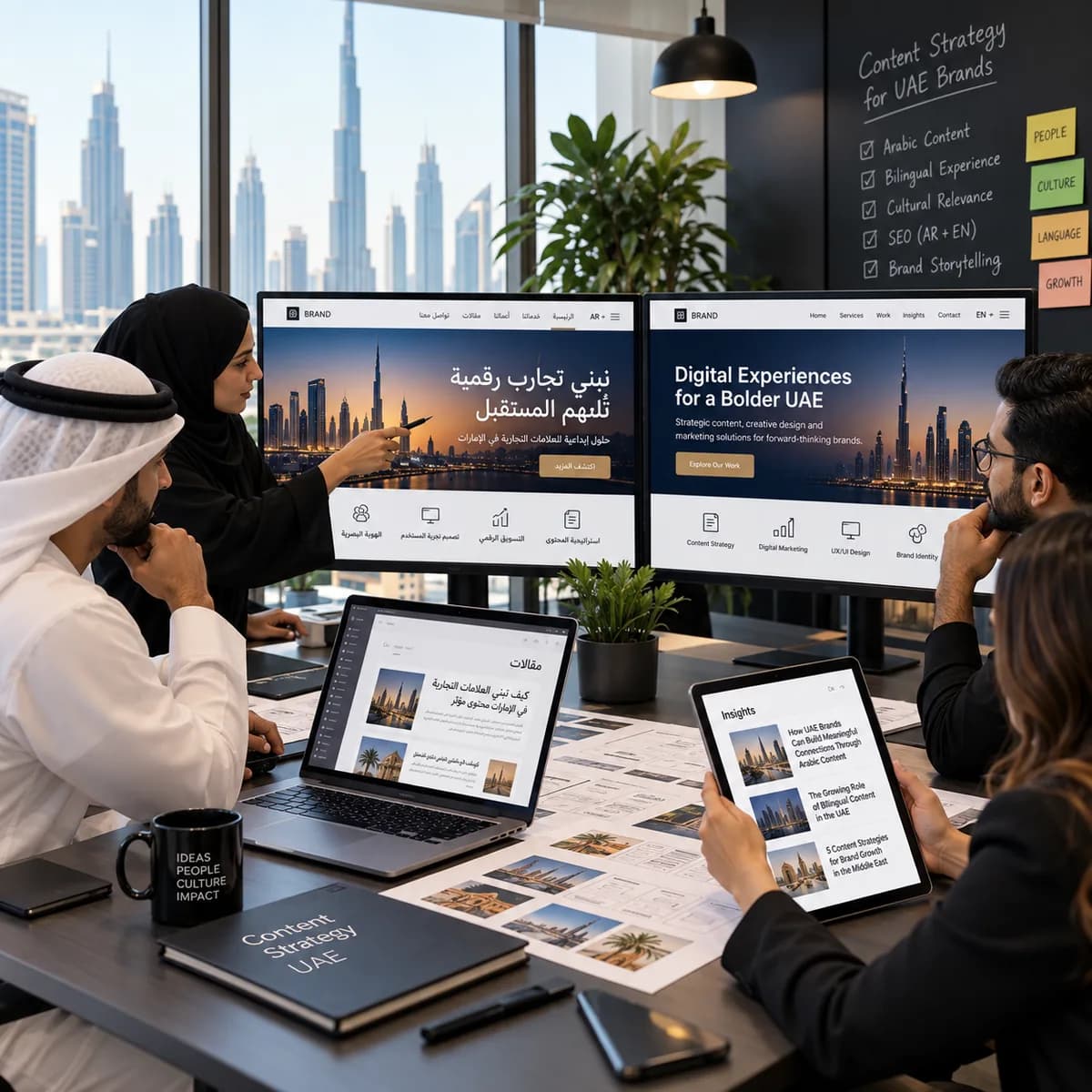 Arabic Content Strategy for UAE Brands editorial illustration for UAE businesses